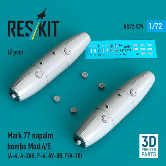 Reskit Rs72-0579 1/72 Mark 77 Napalm Bombs Mod.4/5 2pcs Resin Kit