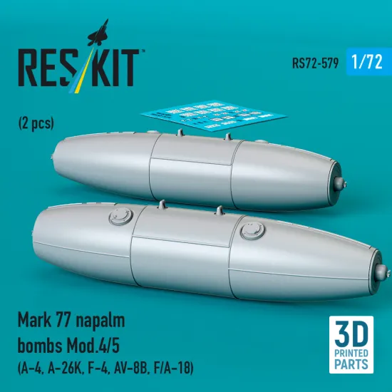 Reskit Rs72-0579 1/72 Mark 77 Napalm Bombs Mod.4/5 2pcs Resin Kit