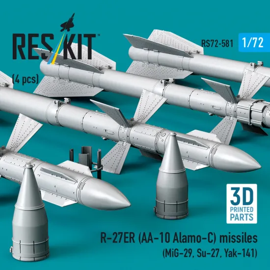 Reskit Rs72-0581 1/72 R-27er Aa-10 Alamo-c Missiles 4 Pcs Resin Kit
