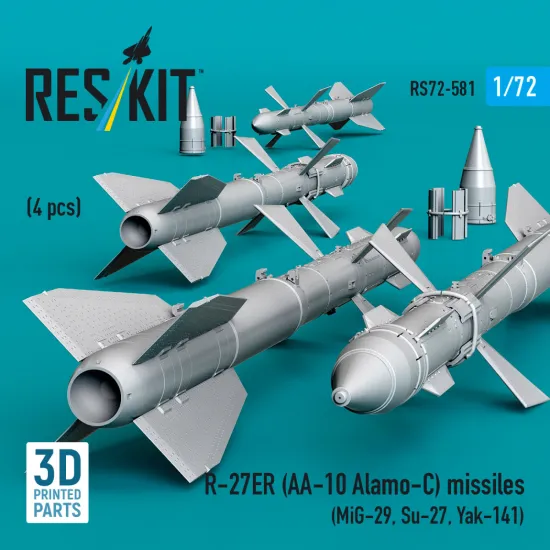 Reskit Rs72-0581 1/72 R-27er Aa-10 Alamo-c Missiles 4 Pcs Resin Kit