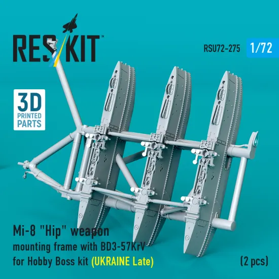 Reskit Rsu72-0275 1/72 Mi-8 Hip Weapon Mounting Frame With Bd3-57krv For Hobby Boss Kit Ukraine Late 2 Pcs