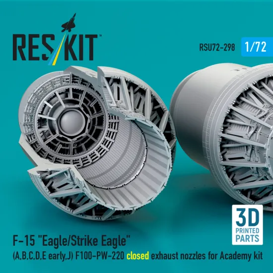 Reskit RSU72-0298 1/72 F‑15 Eagle/Strike Eagle A, B, C, D, E early, J F100-PW-220 closed exhaust nozzles for Academy kit