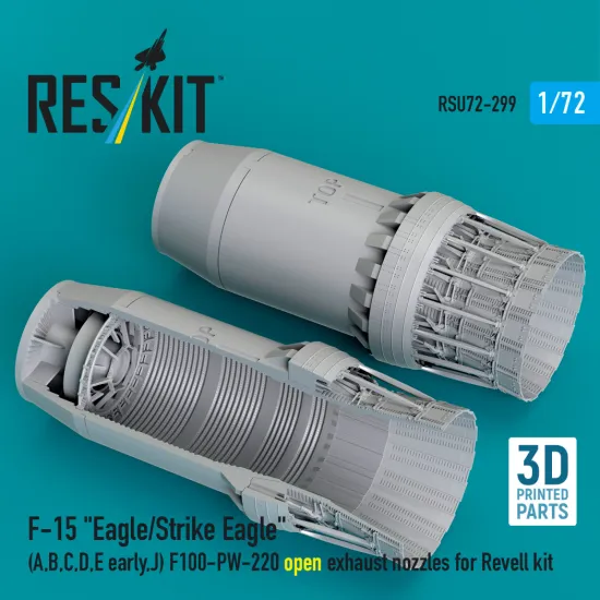 Reskit RSU72-0299 1/72 F‑15 Eagle/Strike Eagle A, B, C, D, E early, J F100-PW-220 open exhaust nozzles for Revell kit