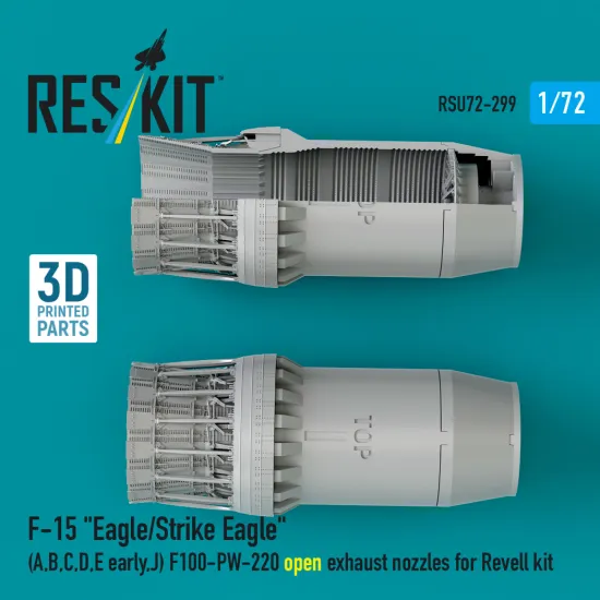 Reskit RSU72-0299 1/72 F‑15 Eagle/Strike Eagle A, B, C, D, E early, J F100-PW-220 open exhaust nozzles for Revell kit