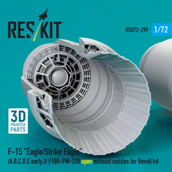 Reskit RSU72-0299 1/72 F‑15 Eagle/Strike Eagle A, B, C, D, E early, J F100-PW-220 open exhaust nozzles for Revell kit