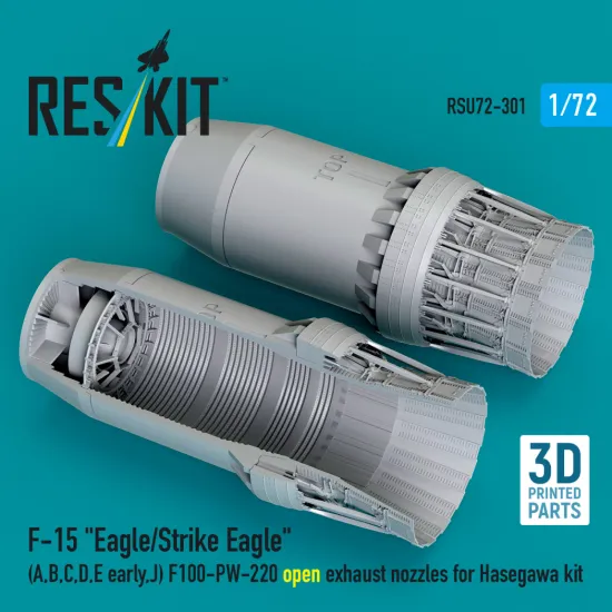 Reskit RSU72-0301 1/72 F‑15 Eagle/Strike Eagle A, B, C, D, E early, J F100-PW-220 open exhaust nozzles for Hasegawa kit