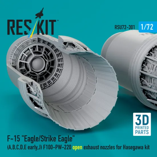 Reskit RSU72-0301 1/72 F‑15 Eagle/Strike Eagle A, B, C, D, E early, J F100-PW-220 open exhaust nozzles for Hasegawa kit