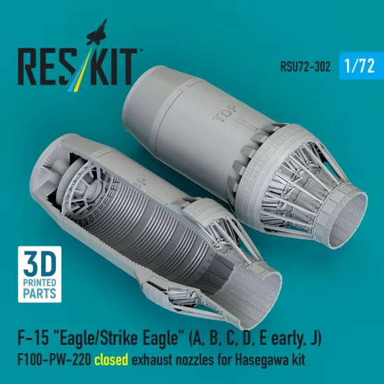Reskit RSU72-0302 1/72 F‑15 Eagle/Strike Eagle A, B, C, D, E early J F100-PW-220 closed exhaust nozzles for Hasegawa kit