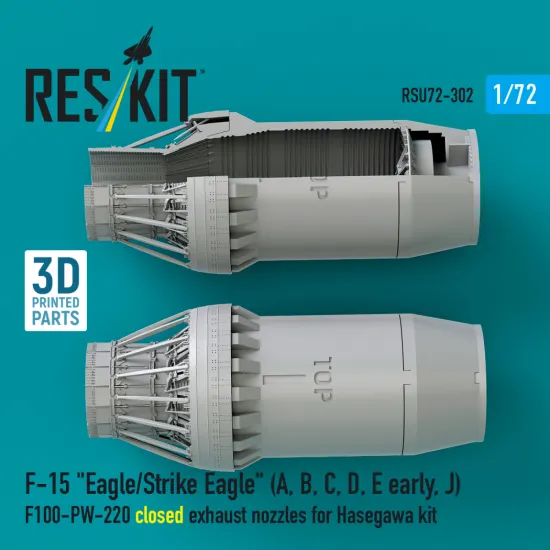 Reskit RSU72-0302 1/72 F‑15 Eagle/Strike Eagle A, B, C, D, E early J F100-PW-220 closed exhaust nozzles for Hasegawa kit