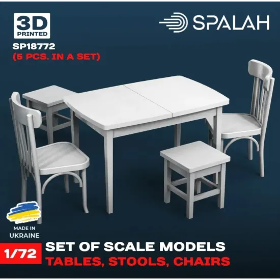 Spalah 18772 1/72 Set Of Scale Models Table With Stools And Chairs 5 Pcs Resin Model