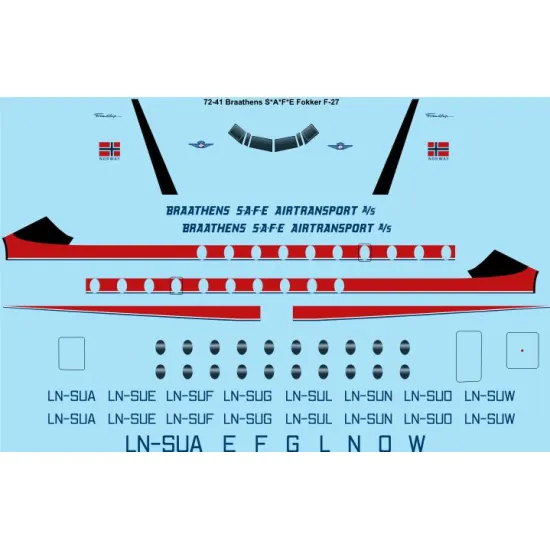 26decals 72-41 1/72 Braathens Fokker F-27 Decal For Aircraft