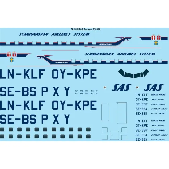 26decals 72-105 1/72 Decal Sas Convair 440 Accessories For Aircraft