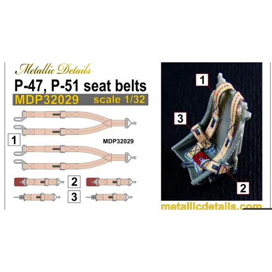 Metallic Details Mdp32029 1/32 3d Pilot Seatbelt Decals For P-47 Thunderbolt P-51 Mustang Set For 2 Seats