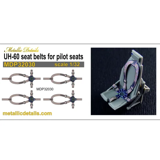 Metallic Details Mdp32030 1/32 3d Pilot Seatbelt Decals For Uh-60 Black Hawk Set For 4 Seats