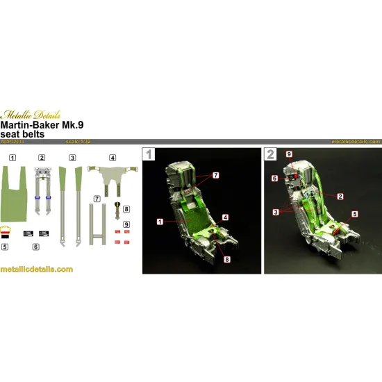 Metallic Details Mdp32033 1/32 3d Seatbelt Decals For Martin-baker Mk 9 Ejection Seat Set For 2 Seats