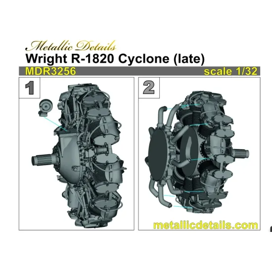 Metallic Details Mdr3256 1/32 Wright Cyclone R-1820 Late 3d Engine Detail Set For B-17 Flying Fortress Sbd Dauntless Tbf Avenger F4f Wildcat Wwii Aircraft Models