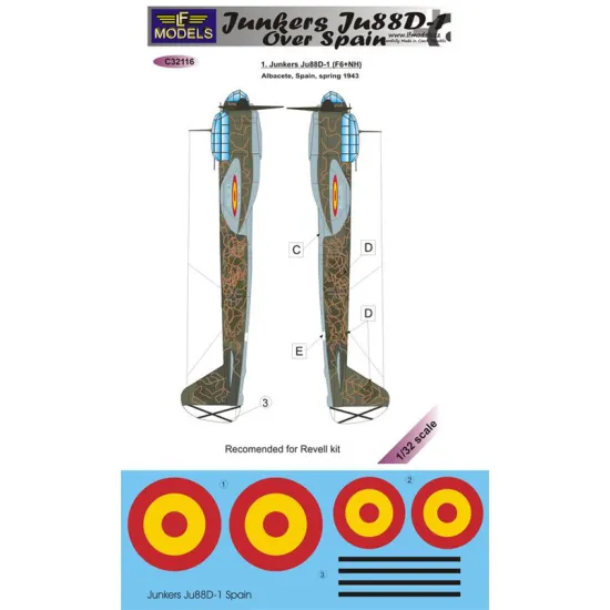 Lf Models C32116 1/32 Junkers Ju-88d-1 Over Spain 2 Decal Options For Revell Kit