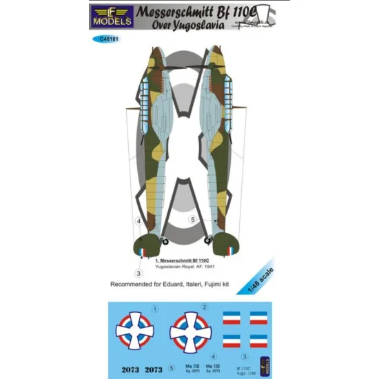 Lf Models C48181 1/48 Messerschmitt Bf 110c Over Yugoslavia 3 Decal Options For Eduard, Italeri, Fujimi Kit