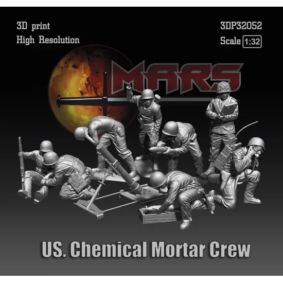 Mars Figures 3dp32052 1/32 Us Chemical Mortar Crew 8 Figures And Mortar 3d Printed Resin