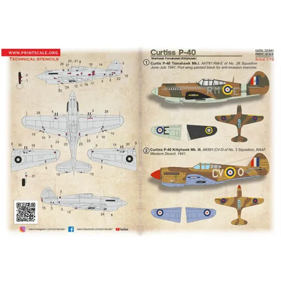 Print Scale 72-541 1/72 Curtis P-40 Warhawk Tomahawk Kittihawk