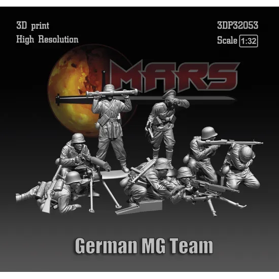 Mars Figures 3dp32053 1/32 German Mg Team Ww2 8 Figures And 2 Machine Guns 3d Printed Resin