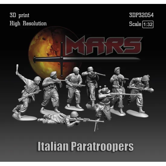 Mars Figures 3dp32054 1/32 Italian Paratroopers 8 Figures 3d Printed Resin
