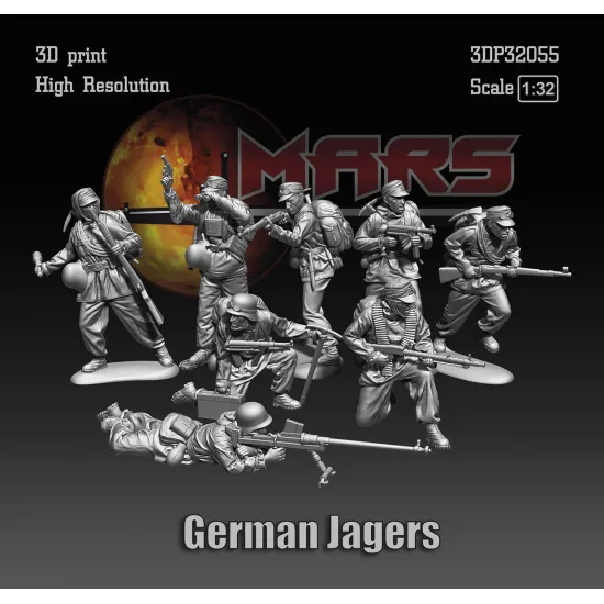 Mars Figures 3dp32055 1/32 German Jagers Ww2 8 Figures 3d Printed Resin