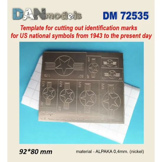 Dan Models 72535 1/72 Template For Cutting Out Identification Marks For Us National Symbols From 1943 To The Present Day 92/80mm Material-alpaka 0/4mm Nickel