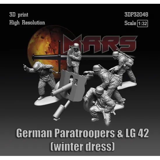 Mars Figures 3dp32048 1/32 German Paratroopers And Lg42 Gun Winter Dress 5 Figures 3d Resin Kit