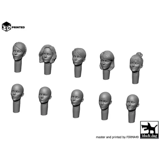 Black Dog 3d35036 1/35 Women Heads 10 Pcs 3d Printed