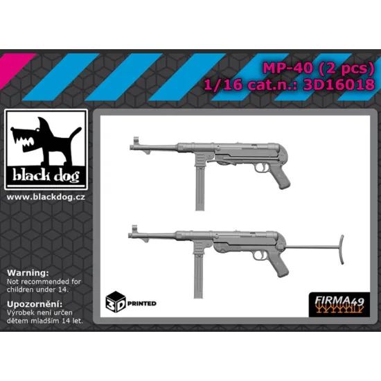 Black Dog 3d16018 1/16 Mp-40 2 Pcs 3d Printed