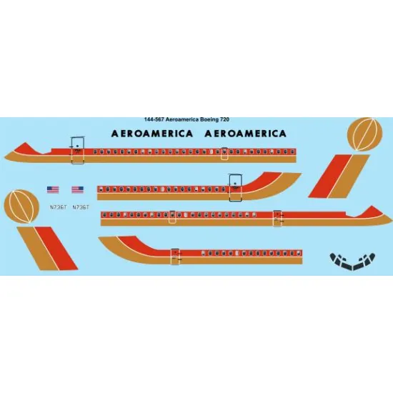 26decals 144-567 1/144 Aeroamerica Orange And Ochre Boeing 720 Laser Decal