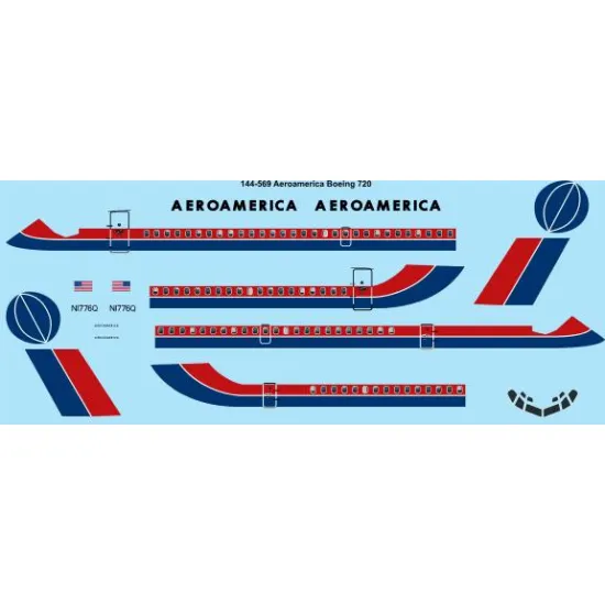 26decals 144-569 1/144 Aeroamerica Red And Blue Boeing 720 Laser Decal