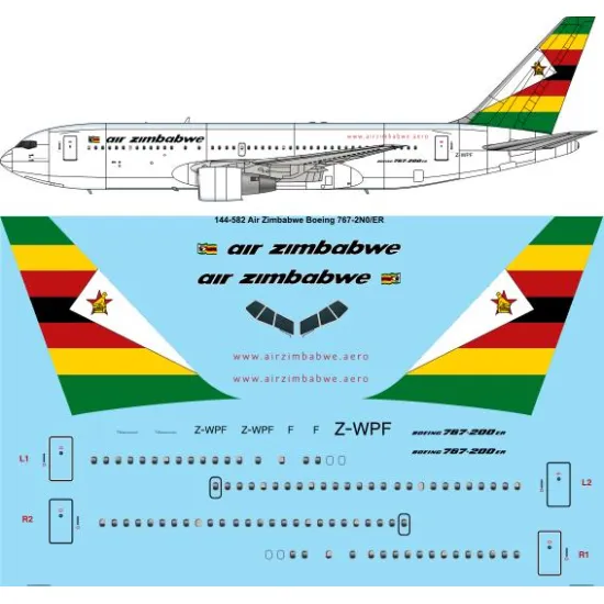 26decals 144-582 1/144 Air Zimbabwe New Livery Boeing 767-200 Laser Decal