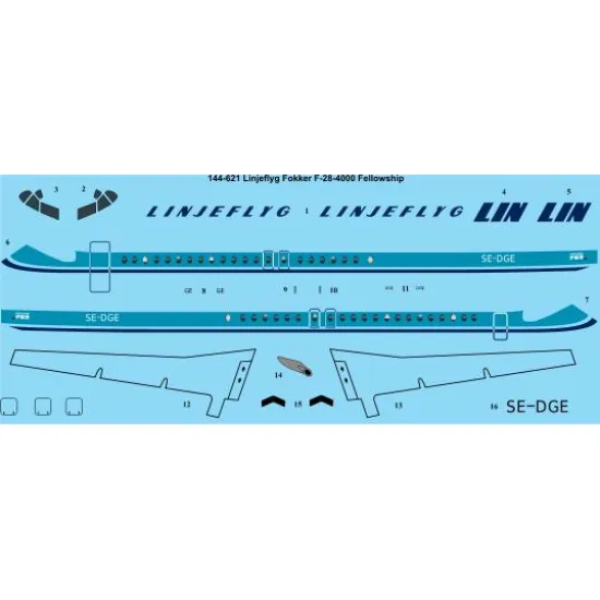 26decals 144-621 1/144 Linjeflyg Fokker F-28-4000 Fellowship Laser Decal