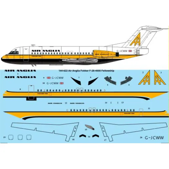 26decals 144-622 1/144 Air Anglia Fokker F-28-4000 Fellowship Laser Decal