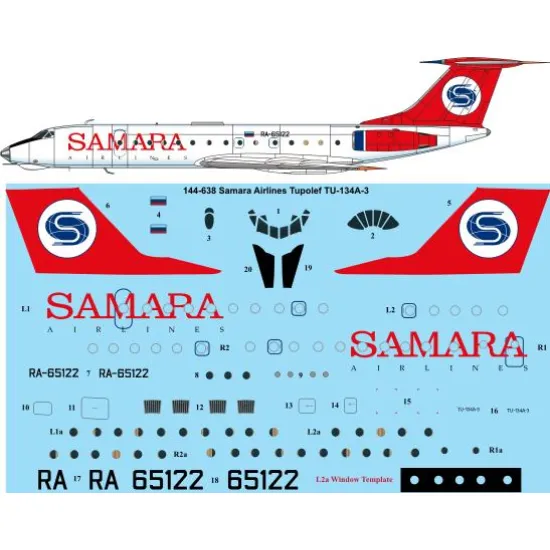 26decals 144-638 1/144 Samura Tupolev Tu-134a Laser Decal