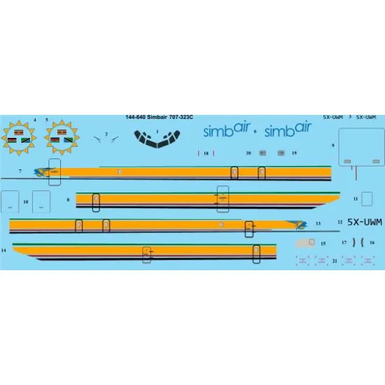 26decals 144-640 1/144 Simbair Boeing 707-323c Laser Decal