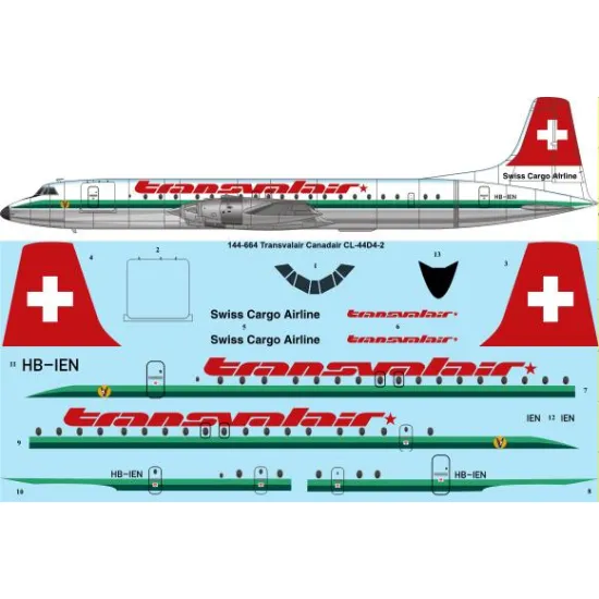 26decals 144-664 1/144 Transvalair Canadair Cl-44d-4 Laser Decal