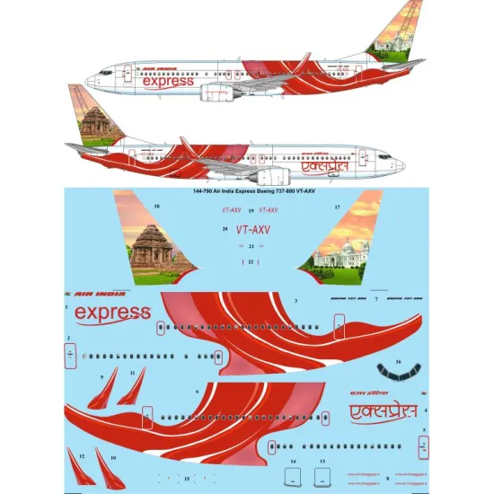 26decals 144-790 1/144 Air India Express Boeing 737-800 Vt-axv Laser Decal