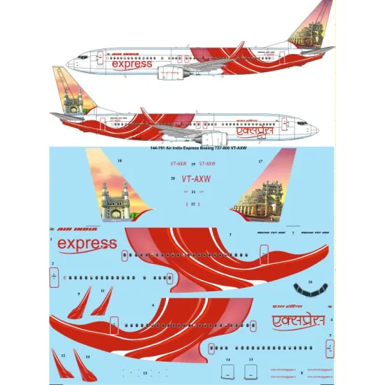 26decals 144-791 1/144 Air India Express Boeing 737-800 Vt-axw Laser Decal