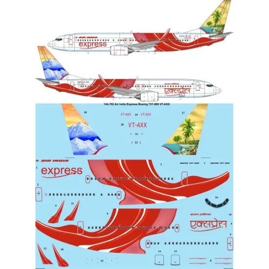 26decals 144-792 1/144 Air India Express Boeing 737-800 Vt-axx Laser Decal