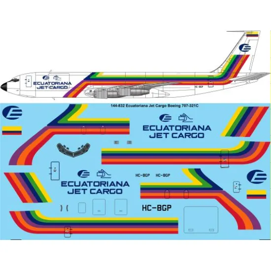 26decals 144-832 1/144 Ecuatoriana Jet Cargo Boeing 707-320c Laser Decal
