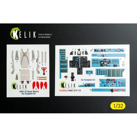 Kelik K32042 1/32 Mig-21 F-13 Export Version - Interior 3d Decals For Trumpeter Kit