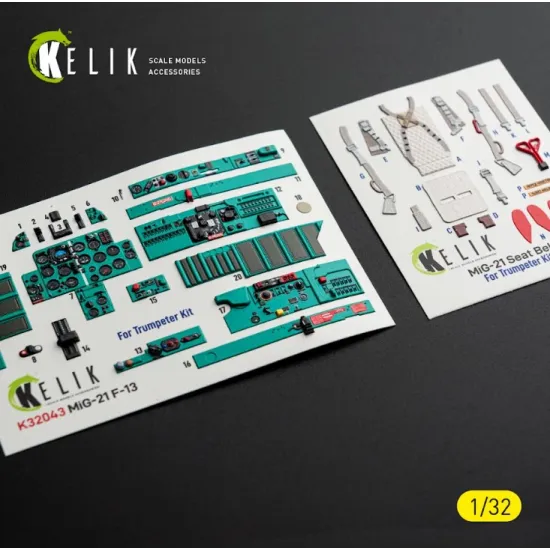 Kelik K32043 1/32 Mig-21 F-13 - Interior 3d Decals For Trumpeter Kit
