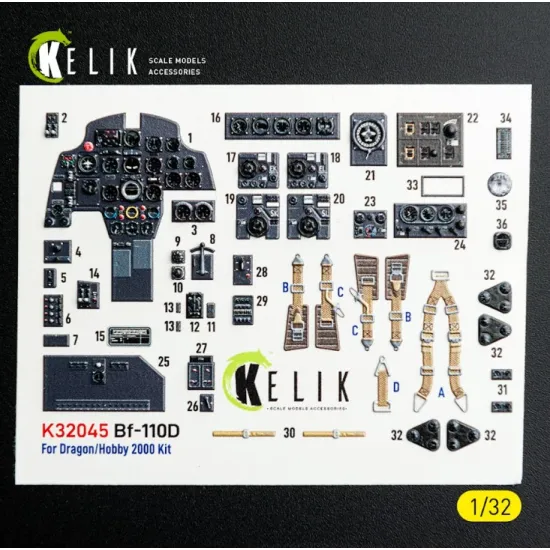 Kelik K32045 1/32 Bf-110d - Interior 3d Decals For Dragon/Hobby 2000 Kit