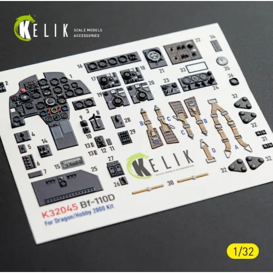 Kelik K32045 1/32 Bf-110d - Interior 3d Decals For Dragon/Hobby 2000 Kit