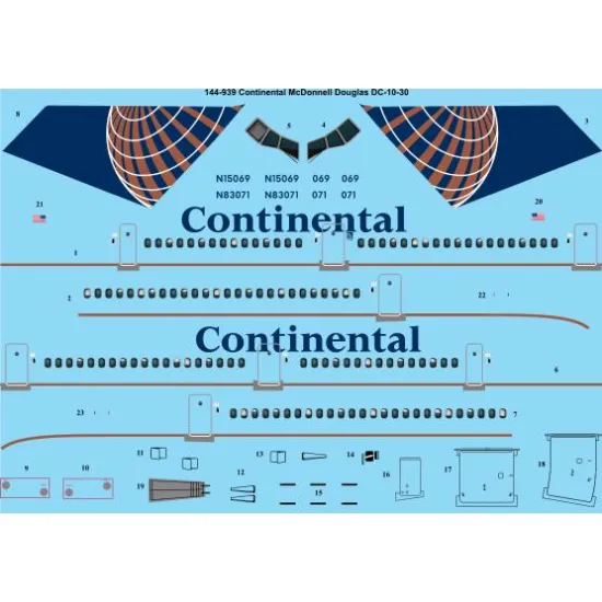 26decals 144-939 1/144 Continental Mcdonnell Douglas Dc-10-30 Laser Decal