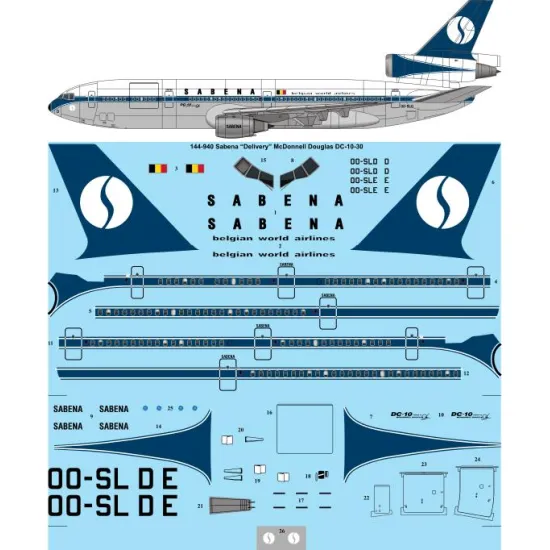 26decals 144-940 1/144 Sabena Delivery Mcdonnell Douglas Dc 10-30 Laser Decal