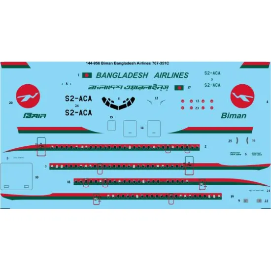 26decals 144-956 1/144 Bangladesh Biman Boeing 707-351c Laser Decal